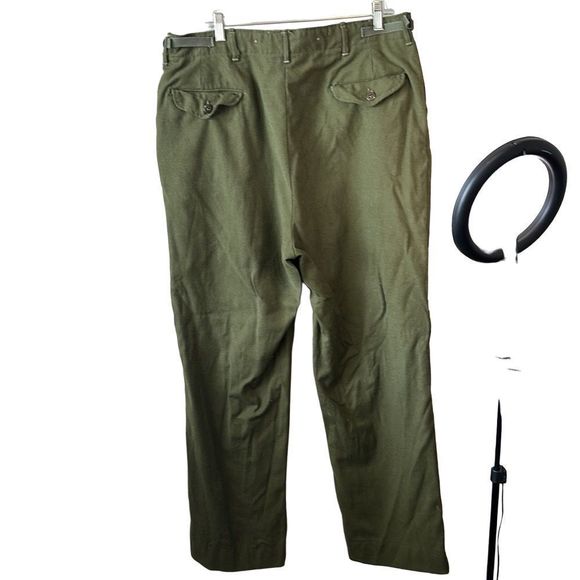 Military Issue Green Wool Vintage Mens Trouser Field Chores Pants - Picture 8 of 8
